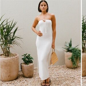 Sabo Marie Strapless White Midi Dress